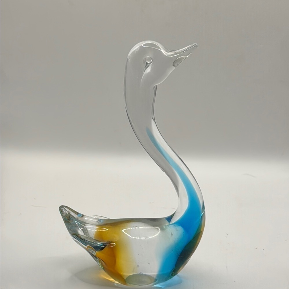 Elegant Glass Swan Figurine - Blue, Gold, and Clear